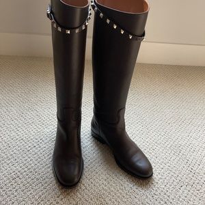 Valentino tall leather brown Rockstud boots